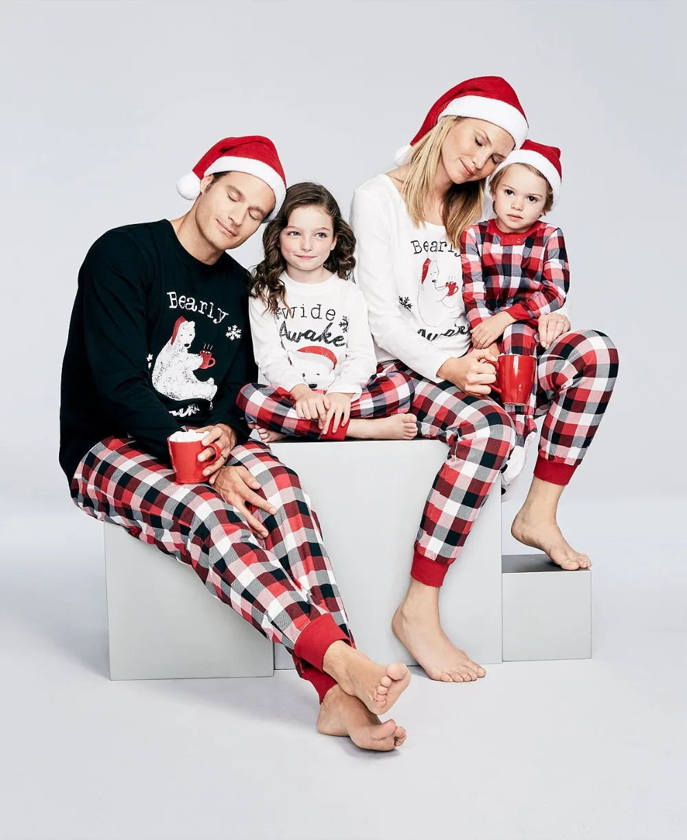 Одинаковые пижамы для всей семьи, Рождественские теплые пижамы для взрослых дети девочки мальчик мама одежда для сна Одежда для дочки L0156