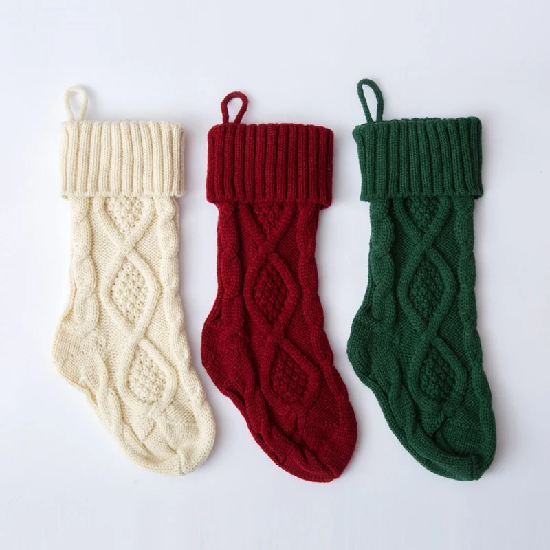 1 шт. рождественские носки вязаные чулочно-носочные изделия с алмазным узором, Подарочная елка, орнамент, чулок, висячие кольца, носки для вечеринок