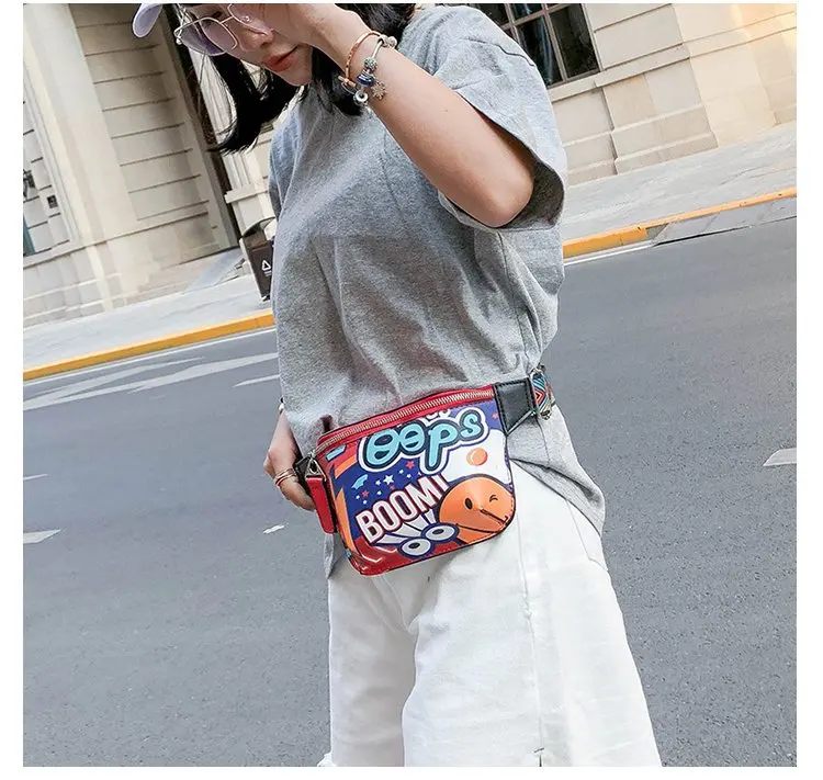 Belt bag female 2018 summer women's handbags bags wide shoulder strap Messenger waist bag graffiti printing small fanny pack