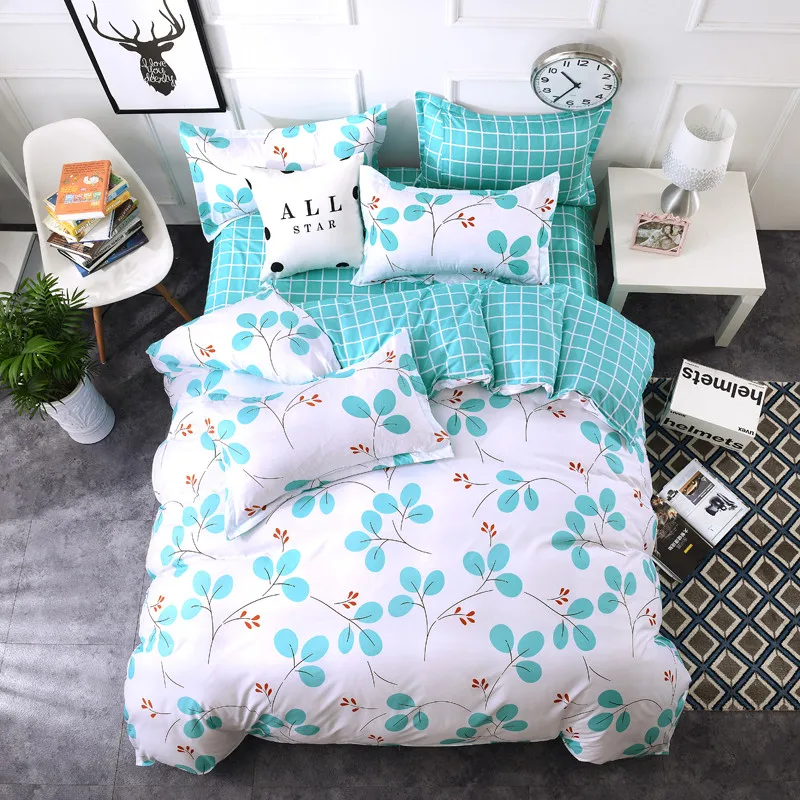 Leaf plaid white green Bedding Sets twin full Queen Size Good quality