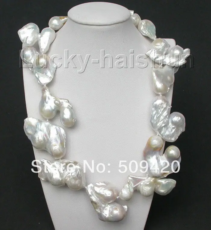 

Free Shipping>>>ONLY! huge 19" 49mm white Reborn keshi pearls necklace