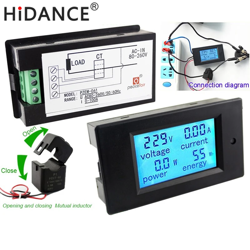 AC Digital Voltmeter Voltage Meters 80~260V/100A Power Energy analog Ammeter watt current Amps Volt meter LCD Panel Monitor AC Digital Voltmeter Voltage Meters 80~260V/100A Power Energy analog Ammeter watt current Amps Volt meter LCD Panel Monitor