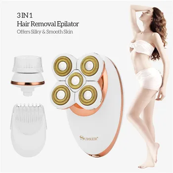 

3in1 Electric Lady Shaver Waterproof Professional Hair Removal Kit Women Epilator Leg Arm Bikini Trimmer Facial Cleansing Brush