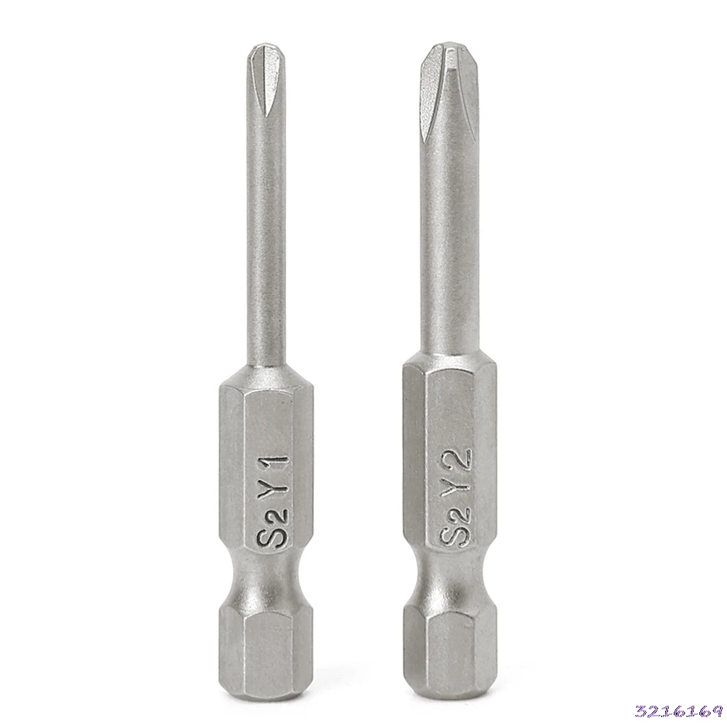 2 Pcs 50mm 1/4'' Hex Shank Tri wing Y Tip Head Screwdriver