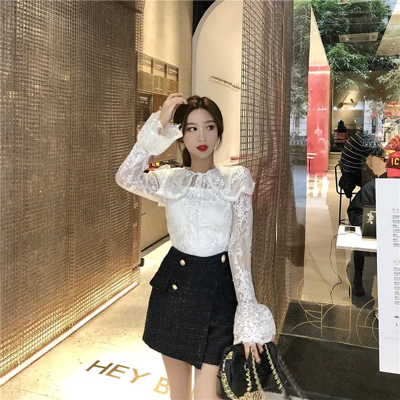  Hzirip Women Korean Blouses 2019 Hot Summer Sexy Fashion Casual Solid Shirt Lace Hollow Out Women T