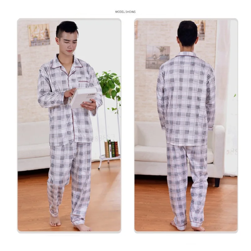 Sale Erkek Pijama Spring And Autumn Men's Long-sleeved Pajama Sets Cotton Thin Middle-aged Pajamas Male Home Service S95