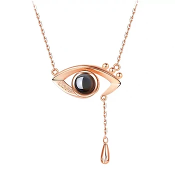 

Rose Gold&Silver 100 languages I love you Projection Pendant Necklace Romantic Love Memory Wedding Necklace