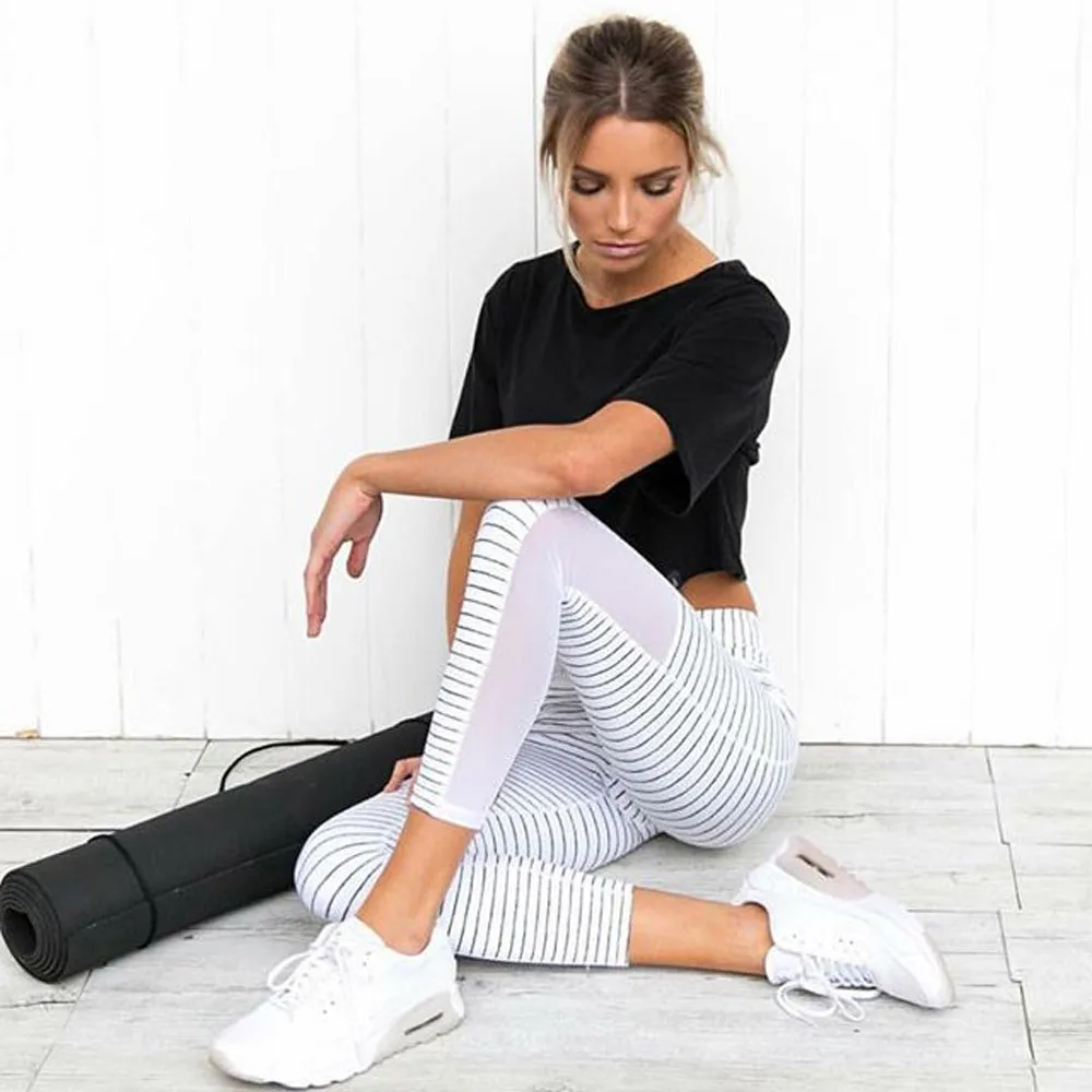 New Stripe Sport Leggings High Waist 2018 Yoga Pant Push