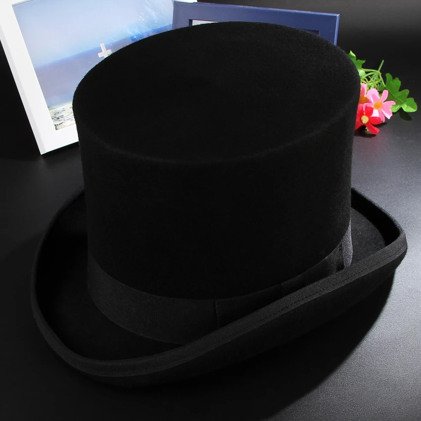 GEMVIE 17 cm Vintage sombrero para hombres de lana sombreros cilindro para las mujeres Sombrerero Loco plana Presidente fiesta Derby sombrero de mago tapa - 4