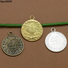 22 мм античная бронза/золото шампанского/античное серебро/серебряная монета сплав Плоские Подвески 10 штук(JM943