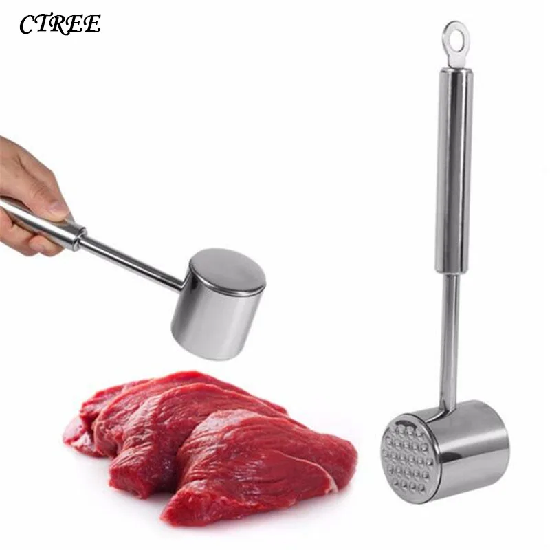 

CTREE 1Pcs Meat Hammer Tools Stainless Steel Double-Sided Beef Loose Hammer Knock Steak Kitchen Cooking Meat Tenderizers C583
