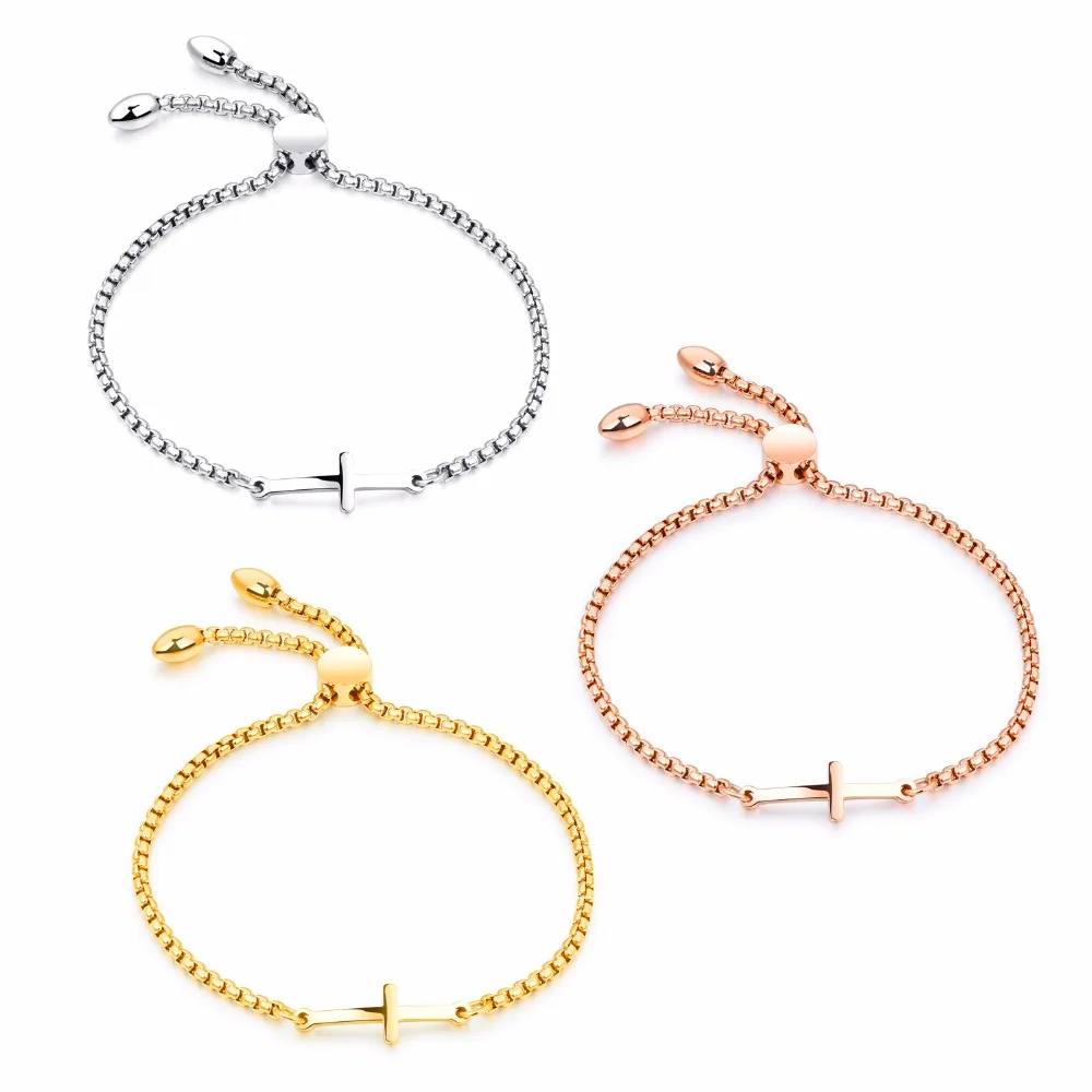 

Fashion Charm Cross Bracelet Bangles For Women Rose Gold/Gold/steel Color Length Adjustable Female Ladies Friendship Jewelry