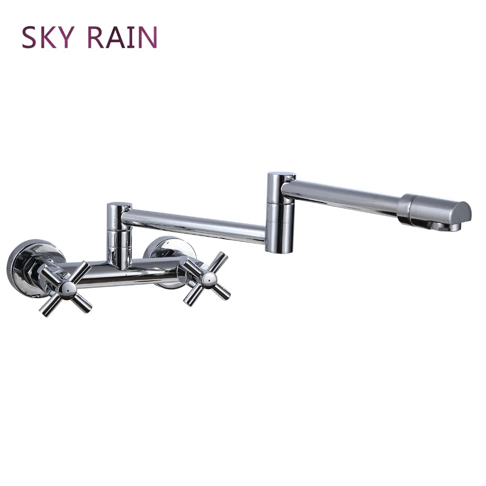 SKY RAIN Europe Style Single Handle Brass Chrome Bathroom Faucet Wall Mounted Water Mixer Tap