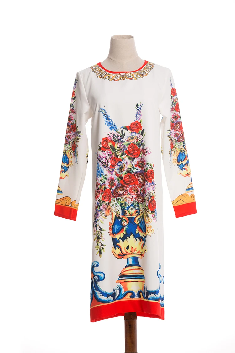 AELESEEN дизайнерское белое платье с принтом es модное высококачественное Горячее предложение ваза цветочное женское прямое платье с разрезом А-силуэта с принтом
