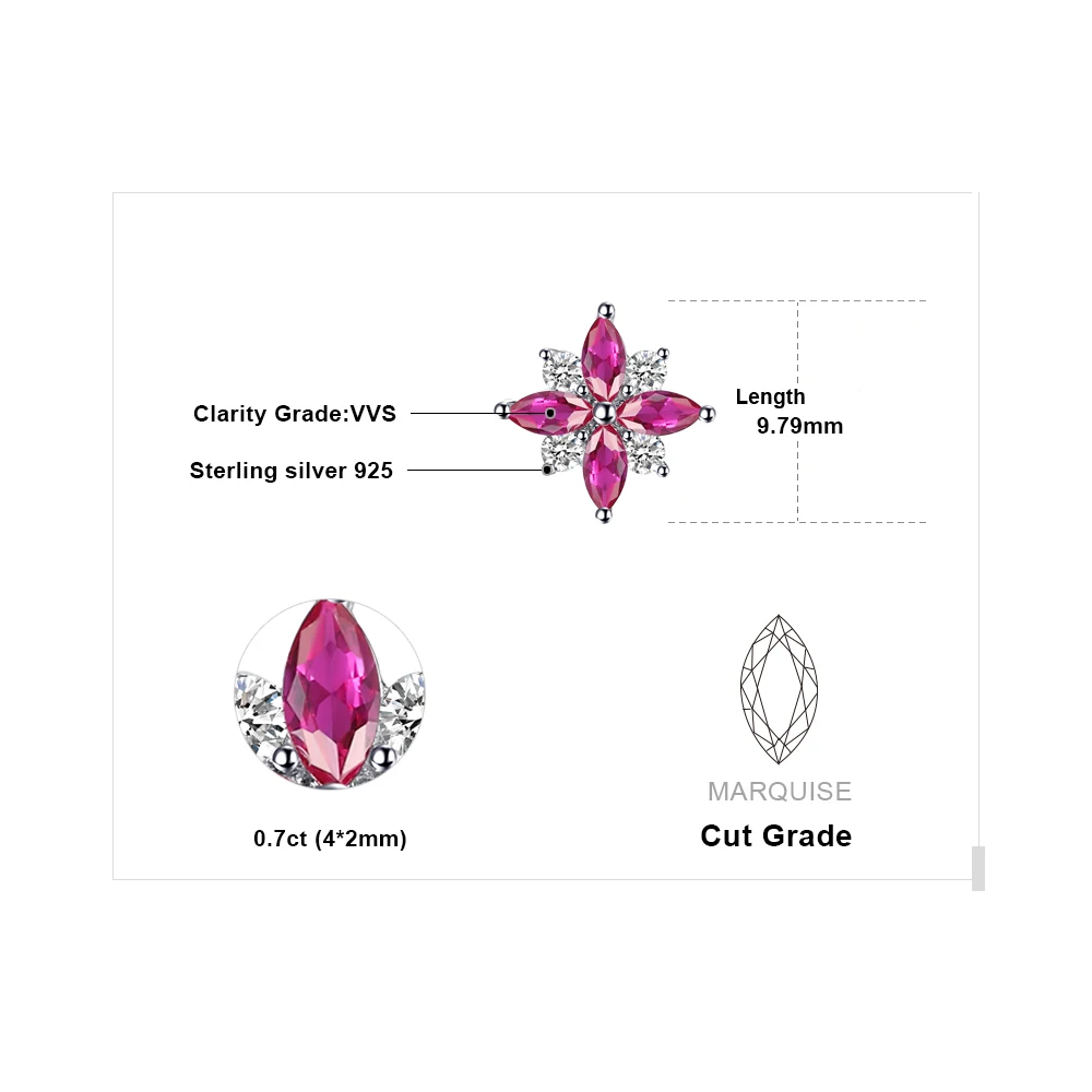 Jewelrypalace цветы 0.9ct СОЗДАН RUBY Серьги-гвоздики чистый стерлингового серебра 925 пробы женской моды Серьги украшения для Для женщин