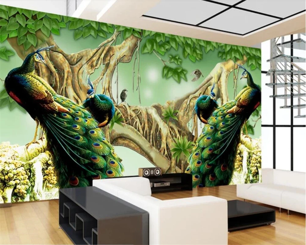 Beibehang Wallpaper mural beautiful peacock TV background wall paper home decoration living room bedroom murals 3d wallpaper