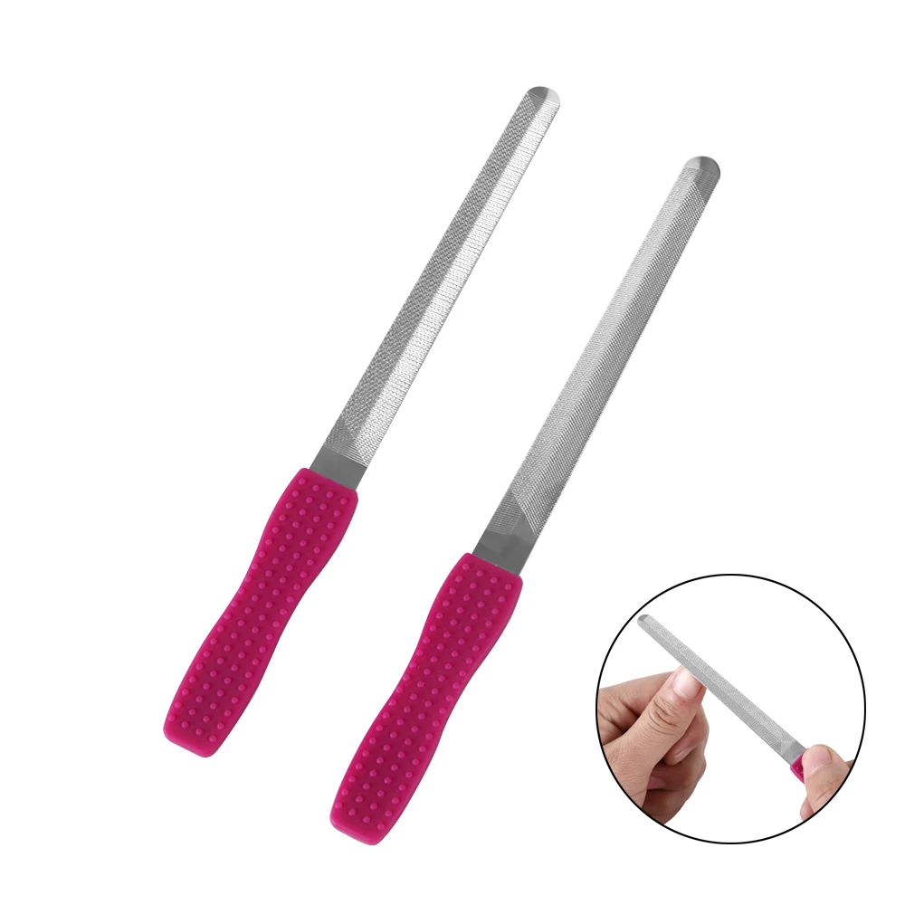 1PC Useful Stainless Steel Double Sides Nail File Buffing Stick Silicone Handle Nail Sanding
