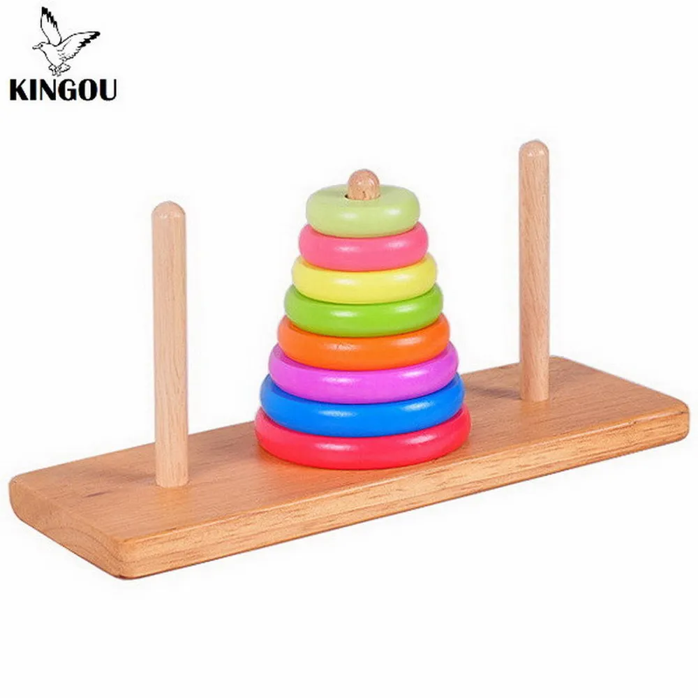 KINGOU Wooden 8 Rings Tower of Hanoi Colorful Logic Puzzle Intellectual Toyring bedring