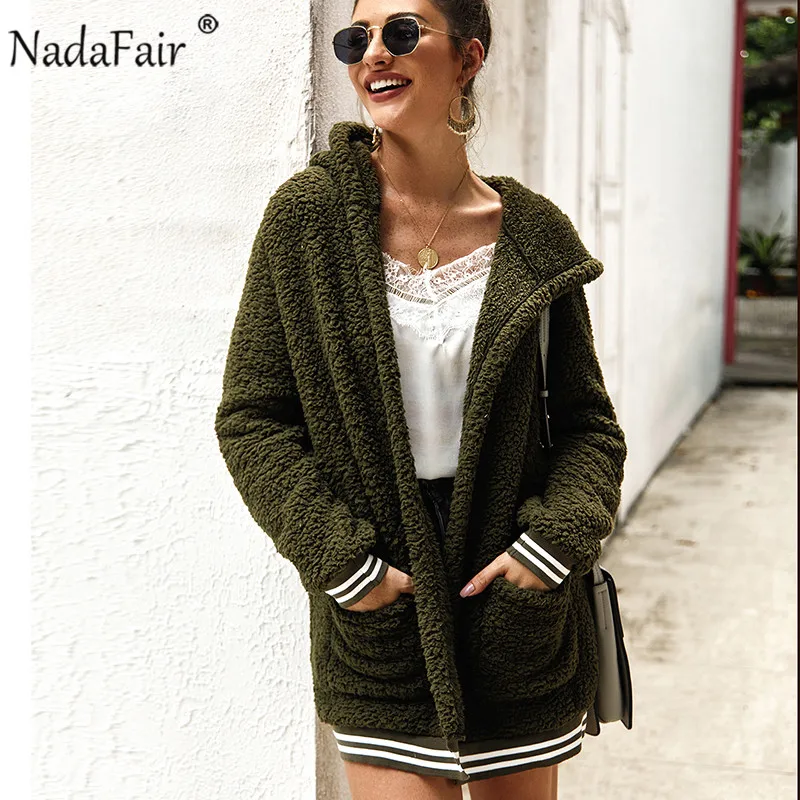 Nadafair пальто из искусственного меха для женщин с капюшоном зимнее повседневное