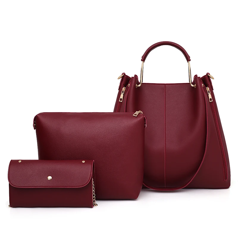 

Dropshipping 2018 New Fashion Ladies Retro PU Three-piece Leather Bag Diagonal Shoulder Bag Mother And Child Solid Color