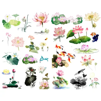 

1 PCS Watercolor Lotus Flower Painting Cosas Kawaii Precut Stickers Scrapbooking Stationery Washi Tape Set School Supplies