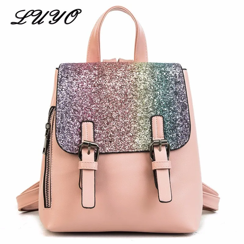 

2018 Fashion Leather Paillette Student Small Cute Sequin Backpack Women Bagpack School Bags For Teenage Girls Pink Sack Mini