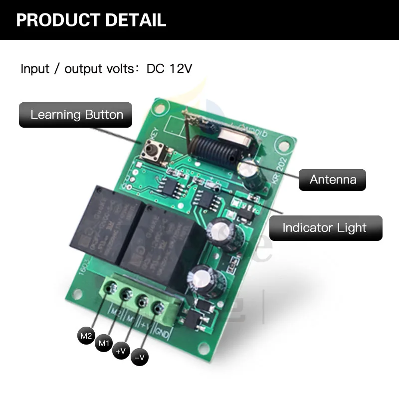 Пульт дистанционного управления 433Mhz DC 12V 2CH rf релейный приемник и передатчик для Гаража Пульт дистанционного управления и изменения двигателя положительный отрицательный