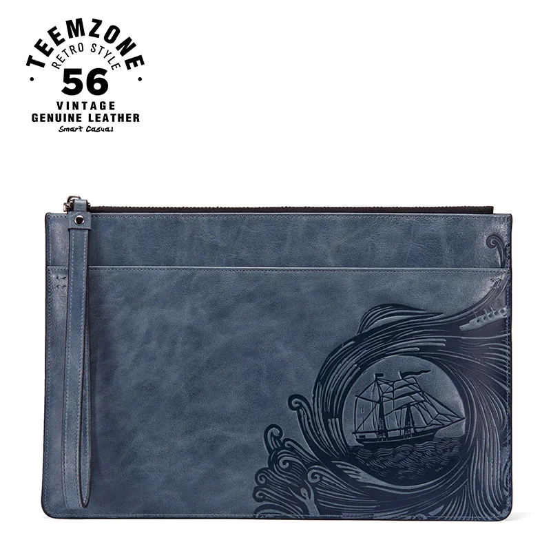 

teemzone Ocean Series Unisex Genuine Leather Fashion Business Clutch Portable Bag Men's iPad Handbags Men Clutch Bag Blue S8005