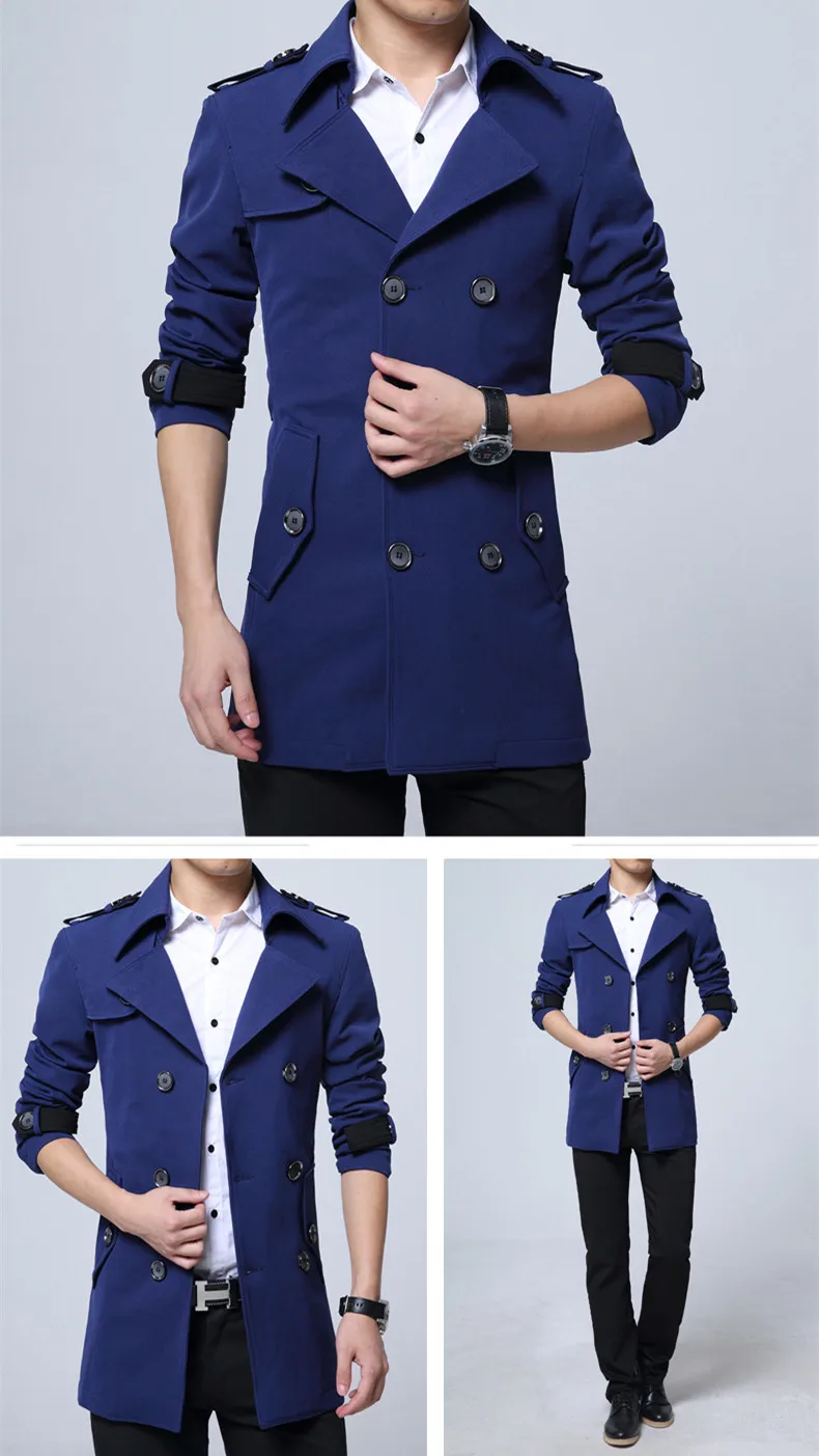 Модное пальто для мужчин, двубортное, с отложным воротником, Тренч для мужчин, большие размеры, M-6XL, синий, черный, фуксия, Прямая поставка