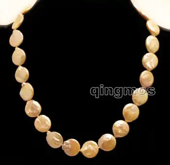 

Big 14-15mm Pink Coin Round Natural Freshwater Pearl 17'' Necklace-nec6310 whole sale and retail Free shipping