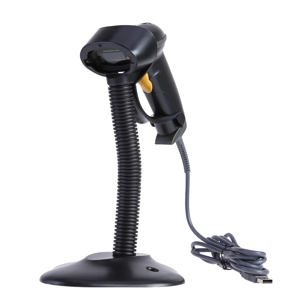 

USB Laser Barcode Scanner Automatic Bar Code Scan Reader With Stand Handheld Computer Office Electronics Scanners High Quality