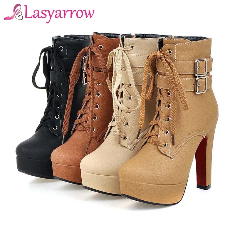 Lasyarrow/женские ботильоны для женщин на платформе и высоком каблуке большие