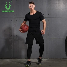 Vansydical компрессия мышц спортивный костюм Demix спортивный костюм Фитнес-плотно футболка леггинсы шорты костюмы homme survetement