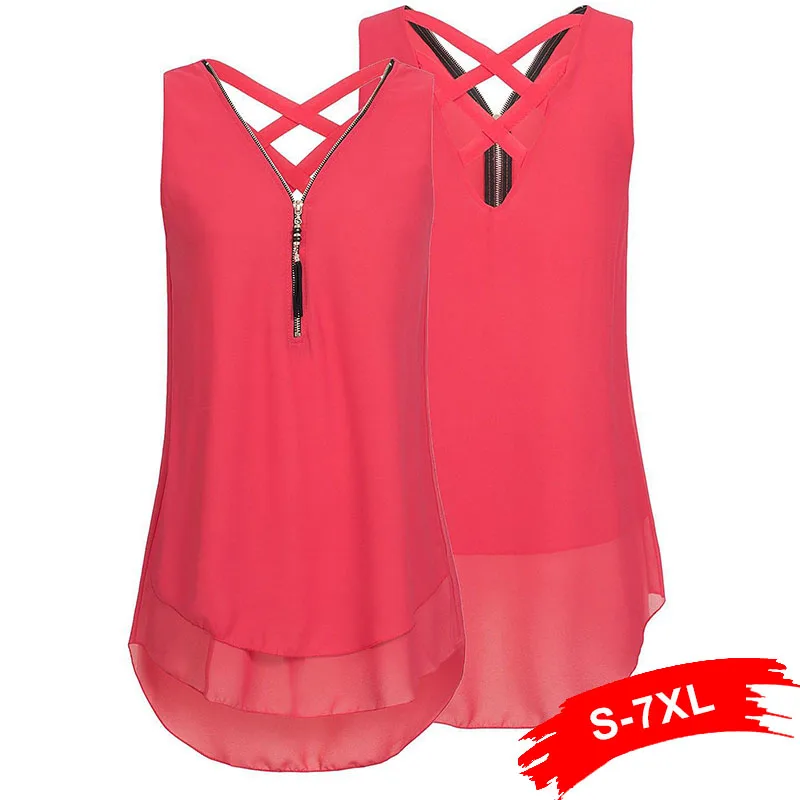 

Women Plus Size 5Xl 7Xl Chiffon Casual Blouse Shirt Female Summer Black White Sleeveless Elegant Loose Tank Tops Tee