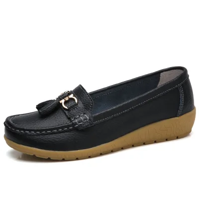 Mcacchi/Новинка года; модная обувь из натуральной кожи с бахромой; женская мягкая обувь в горошек; женские повседневные тонкие туфли; женская обувь для вождения - Цвет: Black