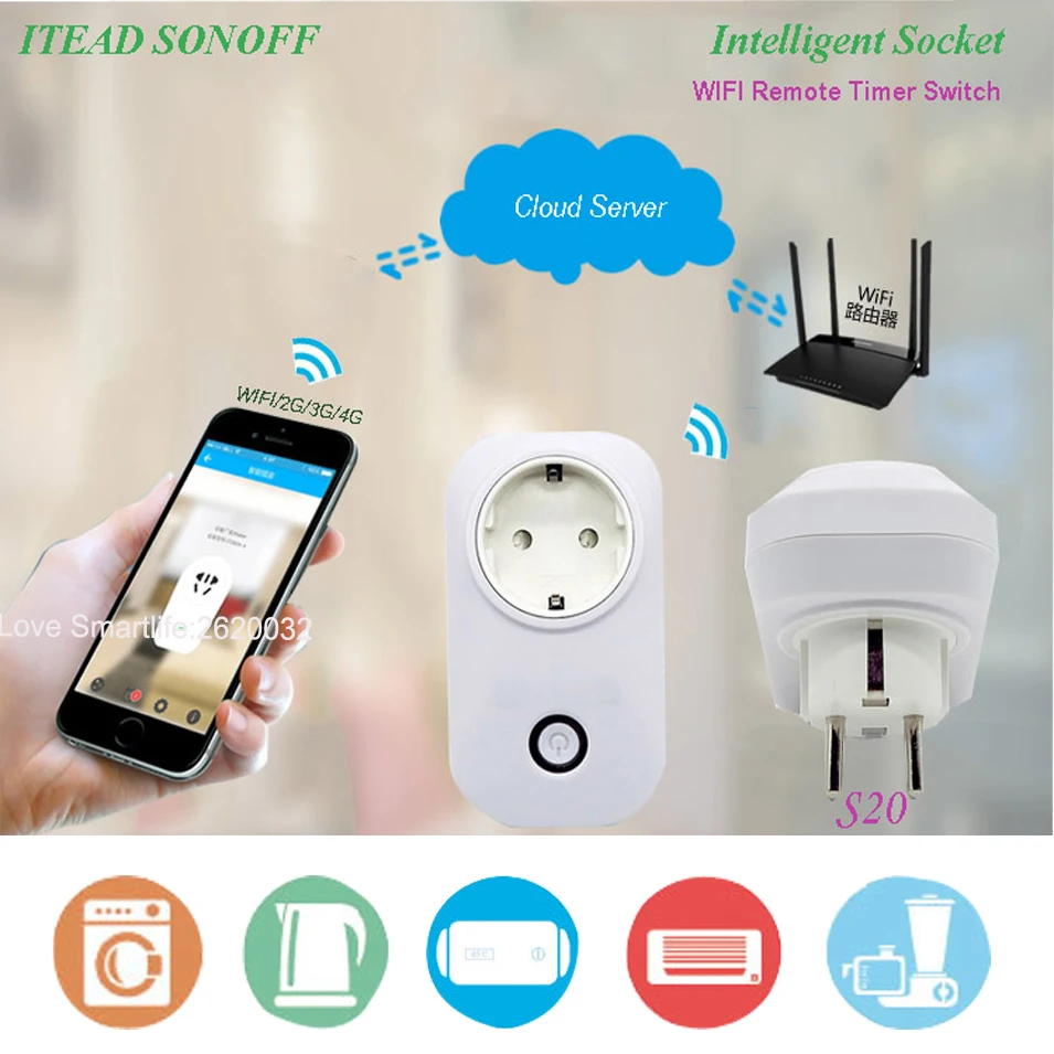 Itead Sonoff S20 Wireless WIFI Remote Control Socket Smart Timer Plug Smart Home Power Socket EU US UK Standard by App Ewelink-1