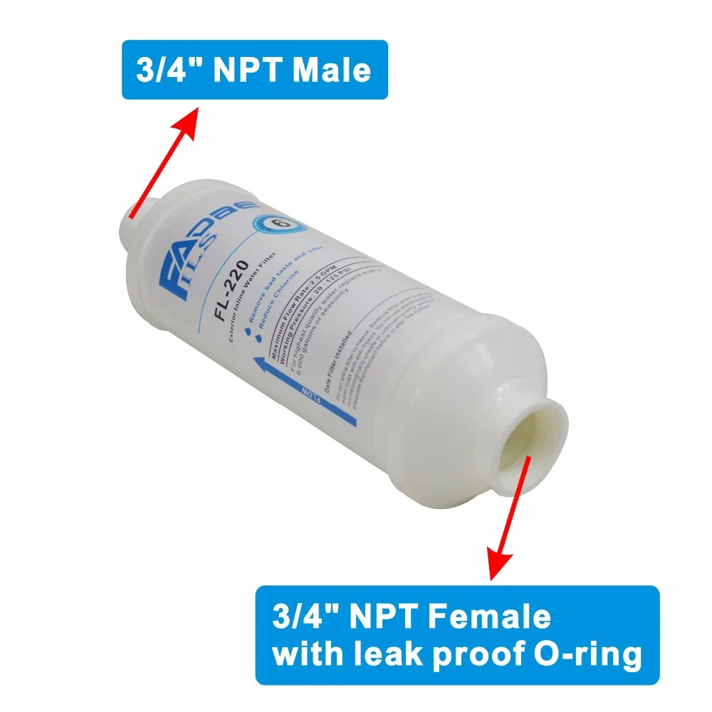 Exterior Inline water filter side drawing