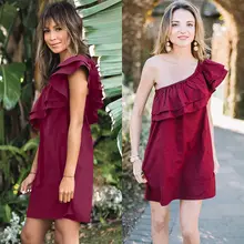 Для женщин наклонные одно плечо юбка чешские трепал красные сексуальный мини-юбки Лето г. Повседневное Свободная юбка для пляжной вечеринки Vestidos Mujer