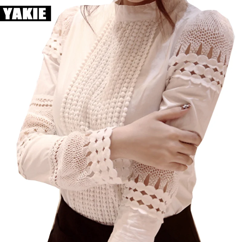 

Plus size Summer Autumn 2017 Tops Blouse Shirt Women hollow out lace blusas Plus Size Loose Elegant Office white Ladies Blouses