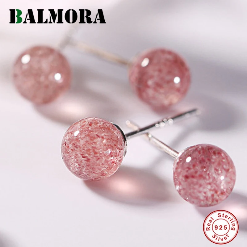 

BALMORA 1 Pair Real 925 Sterling Silver Strawberry Crystal Simple Cute Stud Earrings for Women Girl Romantic Jewelry Brincos
