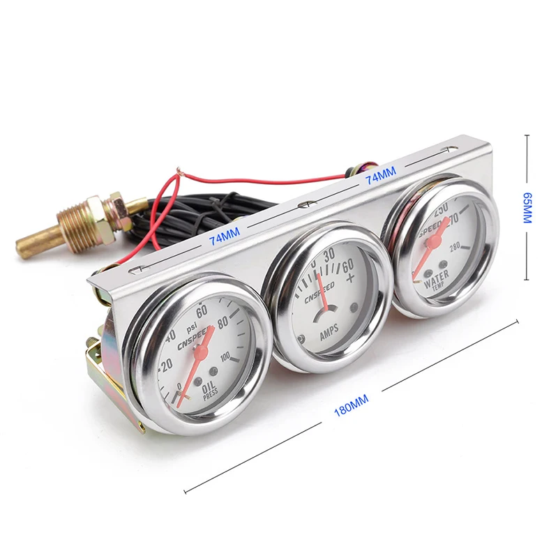 1pc 2'' 52mm Car Panel Oil Pressure Water Temp Amp Meter Triple Gauge 3in1 Set replacement high quality auto Triple Gauge parts