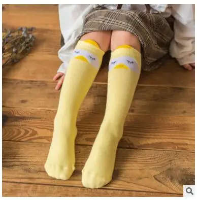 Детские гетры до колена, детские теплые хлопковые гетры с рисунком лисы и утки для мальчиков и девочек, детские гетры, детские чулки - Цвет: Yellow duck