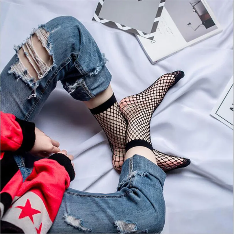 Transparent Anti Hook Wire Ankle Socks Casual Fashion Women Hollow Net Socks Silk Thread able Mesh Net Black Socks