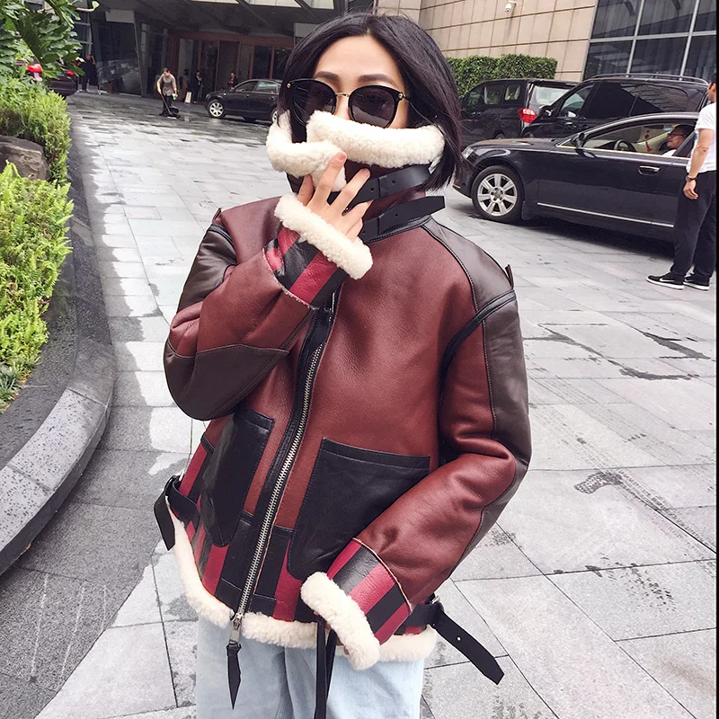 Discount Winter Jacket Women Brand 2019  Real Fur Coat Genuine Leather Coat Warm Thick Merino Sheep Fur Double-faced Fur Parka Outerwear 0