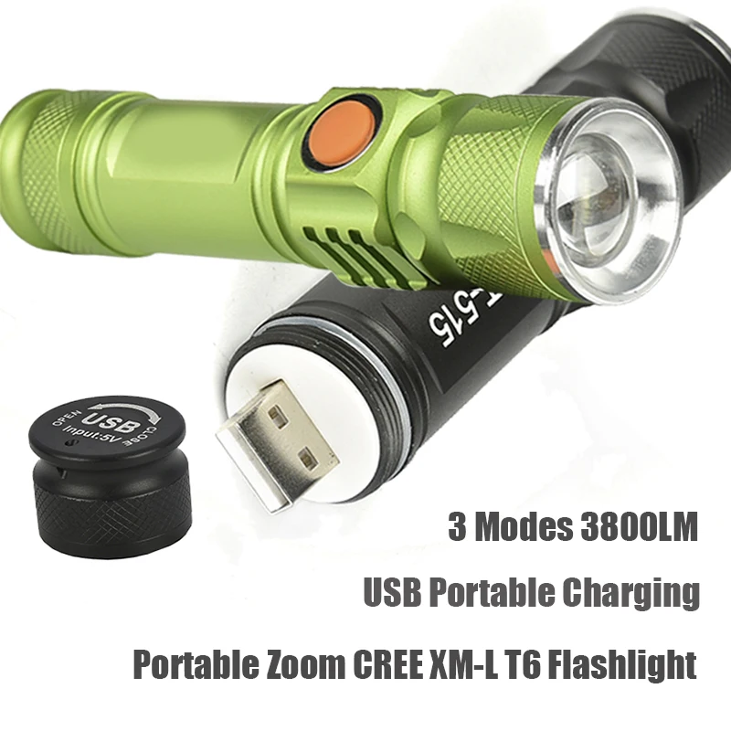 portable light mini USB flashlight CREE XM L T6 LED torch rechargeable