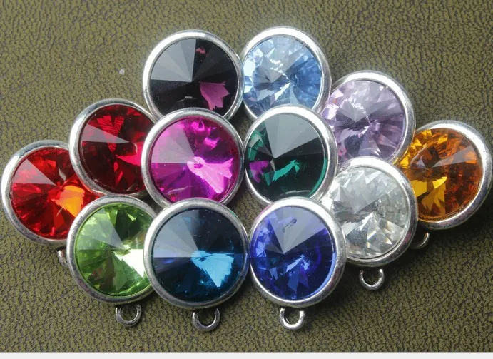

DIY part 24 pcs/lot Mixed Birthstone Charms 18 MM Crystal for Personalized Necklace Bangle(Jan-Dec. 2pcs of each month)