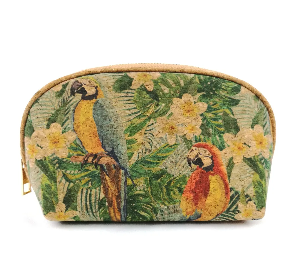 

CORK MAKE UP BAG PARROT PATTERN COSMETIC CASE VEGAN CORK POUCH