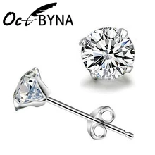 Octbyna моды простое посеребренное серьги стержня для Для женщин Круглый Сверкающее циркониевое серьги женский Модные украшения