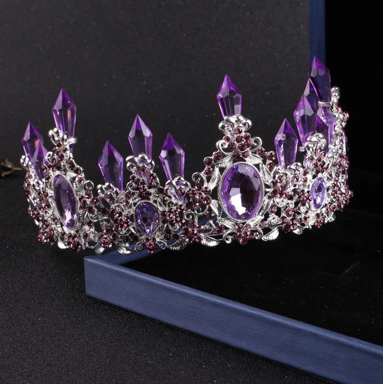Noble Purple Crystal Bridal Jewelry Sets Necklaces Earrings Crown Tiaras Set African Beads Jewelry Set bridal jewelry sets crystal jewelry sets Wedding Dress Accessories