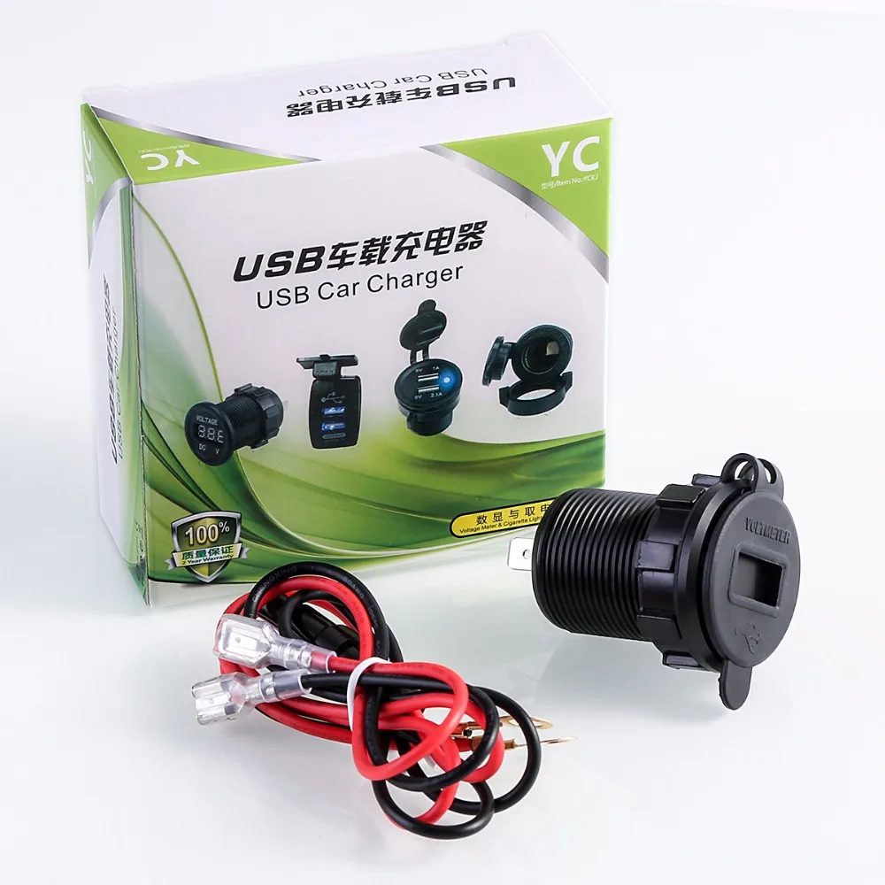 SOONHUA ABS Aluminum Universal Car Charger QC3.0 Dual USB Quick Charging Waterproof  Adapter With LED Digital Voltage Display